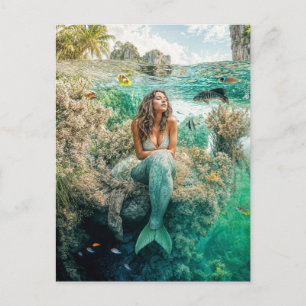 Meerjungfrau in Lush Underwater Corden Garden Feiertagspostkarte