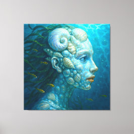 Meerjungfrau in Muscheln - Malerei Stil Leinwanddruck