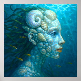 Meerjungfrau in Muscheln - Malerei Stil Poster