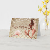 Meerjungfrau in Rose Gold und Seashells Beach Gebu Karte (Gelbe Blume)