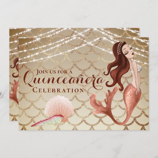 Meerjungfrau in Rose Gold unter dem Meeresspiegel Einladung (Vorne/Hinten)