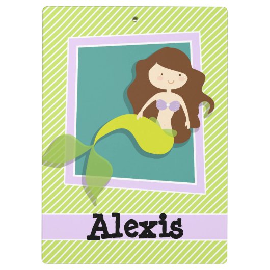 Meerjungfrau; Kalkgrün und Weiß Streifen Klemmbrett (Rückseite)