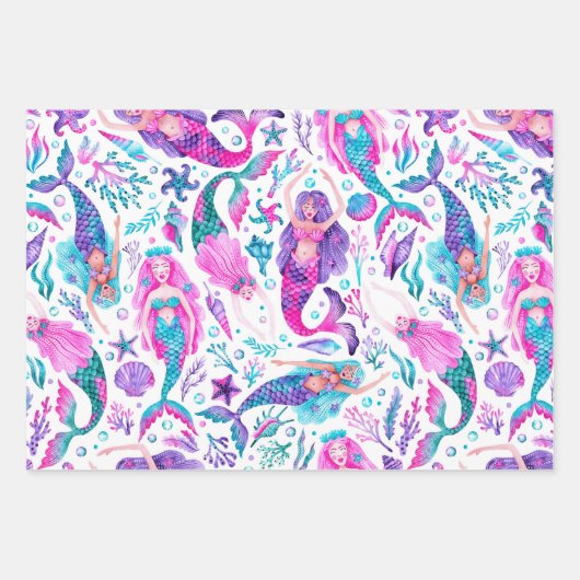 Meerjungfrau, Koralle und Meerjungfrau Schwänze Geschenkpapier Set (Vorderseite)