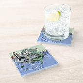 Meerjungfrau Küstenart niedlich Cartoon Beach Kind Glasuntersetzer (Schrägansicht)