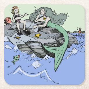Meerjungfrau Küstenart niedlich Cartoon Beach Kind Rechteckiger Pappuntersetzer