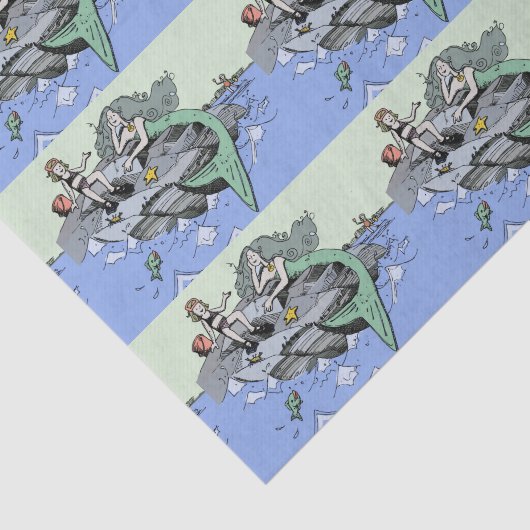 Meerjungfrau Küstenart niedlich Cartoon Beach Kind Seidenpapier (Ausschnitt)