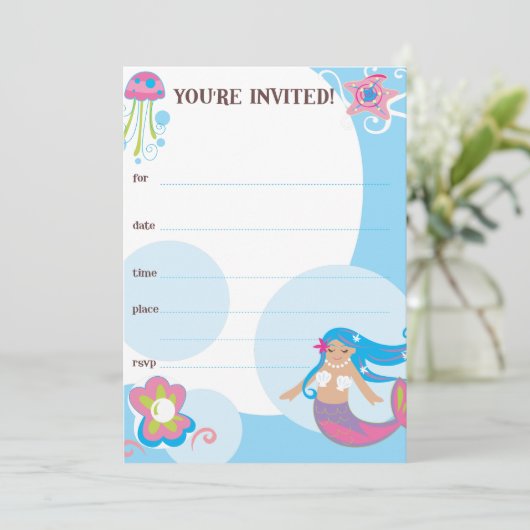 Meerjungfrau lädt ein einladung (Stehend Vorderseite)