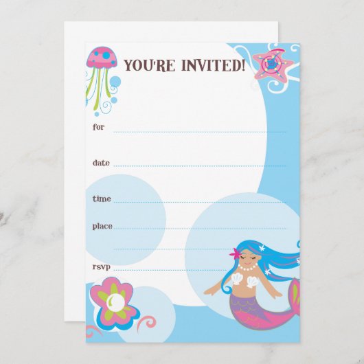 Meerjungfrau lädt ein einladung (Vorne/Hinten)