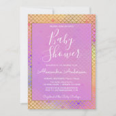 Meerjungfrau Lila, Rosa und Gelb Mädchen Kinderdus Einladung (Vorderseite)