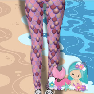 Meerjungfrau Lila Rote Skalen Leggings