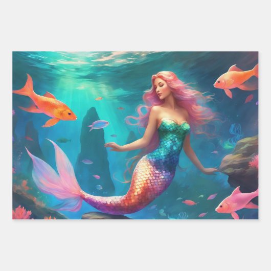 Meerjungfrau-Mädchen 3 Geschenkpapier Set (Vorderseite 3)