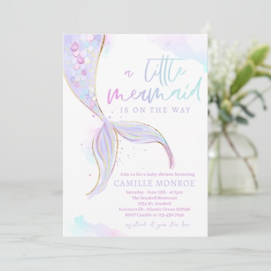 Meerjungfrau Mädchen-Dusche Einladung (Stehend Vorderseite)