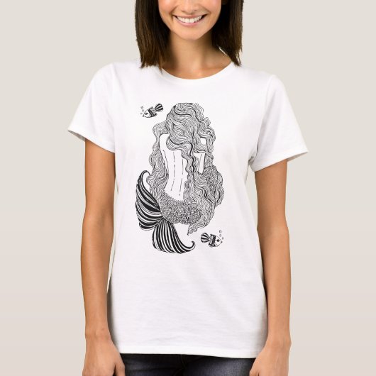 Meerjungfrau, Mädchen, Line Art T-Shirt (Vorderseite)