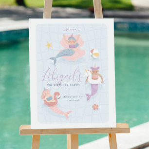 Meerjungfrau Mädchen Pool Geburtstagsfeier Willkom Poster