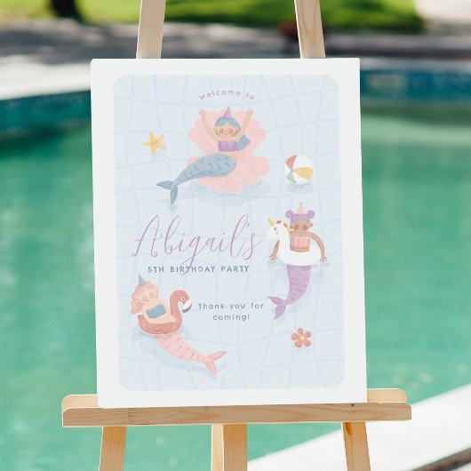Meerjungfrau Mädchen Pool Geburtstagsfeier Willkom Poster