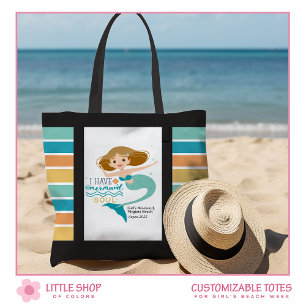 Meerjungfrau Mädchen Woche am Strand Personalisier Tasche