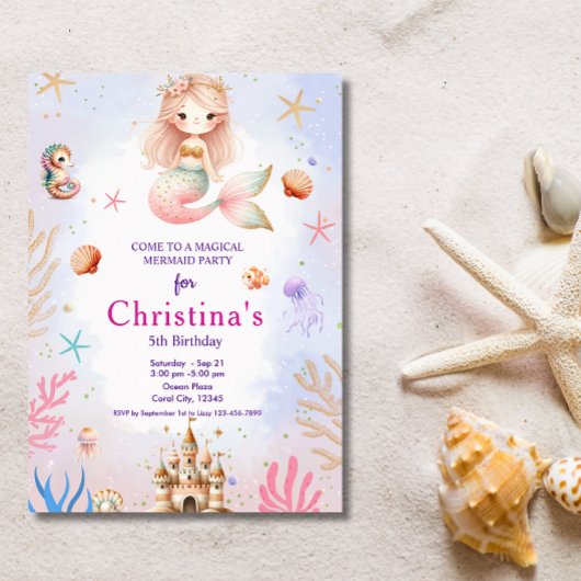 Meerjungfrau Magische Geburtstagspartei Einladung