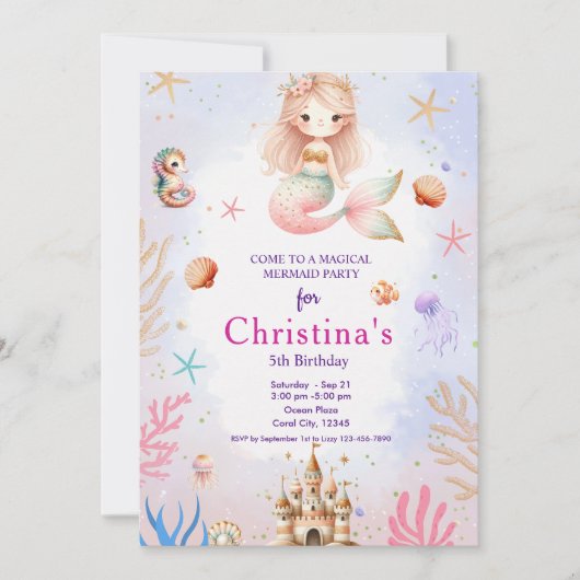 Meerjungfrau Magische Geburtstagspartei Einladung (Vorderseite)