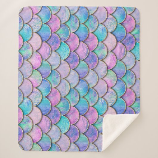 Meerjungfrau Maßstab Japanisches Wasserfarbmuster Sherpadecke (Vorderseite)