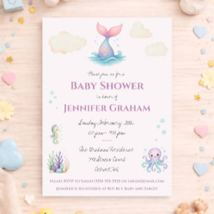Meerjungfrau, Meereskreaturen Baby Shower Einladung