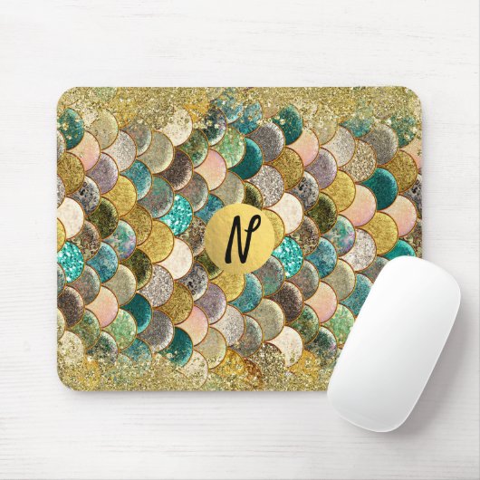 Meerjungfrau Meeresskala Glamour Chic Glitzer Mousepad (Mit Mouse)