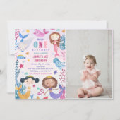 Meerjungfrau Meerjungfrau 1. Geburtstag Party Foto Einladung (Vorderseite)