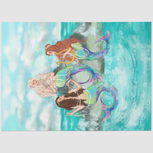 Meerjungfrau/Mermaidame Antikes Dekoupage Türkis Seidenpapier (Vorderseite)