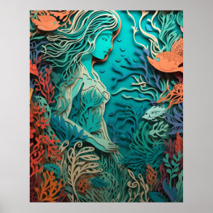 Meerjungfrau mit 3D-Kunst Poster