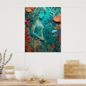 Meerjungfrau mit 3D-Kunst Poster (Küche)