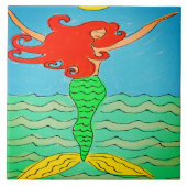 Meerjungfrau mit Abstraktem Rothaargemälde Fliese (Vorderseite)