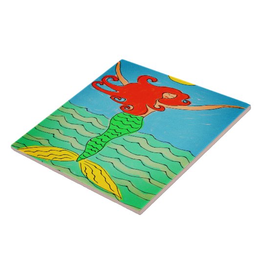 Meerjungfrau mit Abstraktem Rothaargemälde Fliese (Seite)