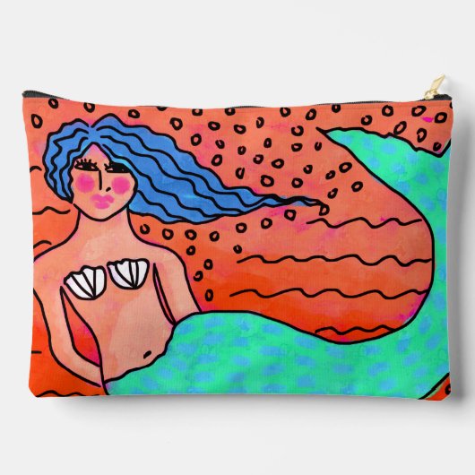 Meerjungfrau mit Abstrakter Blauer Haar Zubehörtasche (Rückseite)