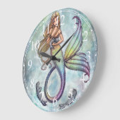 Meerjungfrau mit Baby-Siegel-Uhr Große Wanduhr (Winkel)