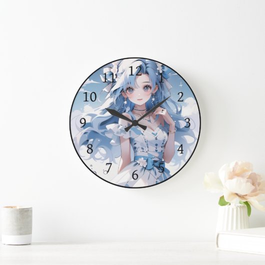 Meerjungfrau mit blauem Haar in einem blauen Kleid Große Wanduhr (Zuhause)