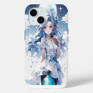 Meerjungfrau mit blauem Haar in einem blauen Kleid iPhone 15 Hülle