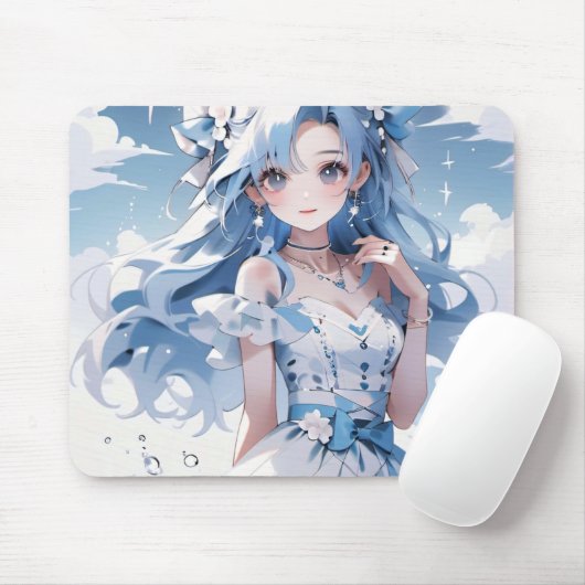Meerjungfrau mit blauem Haar in einem blauen Kleid Mousepad (Mit Mouse)