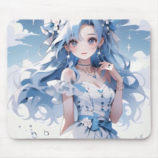 Meerjungfrau mit blauem Haar in einem blauen Kleid Mousepad (Vorne)