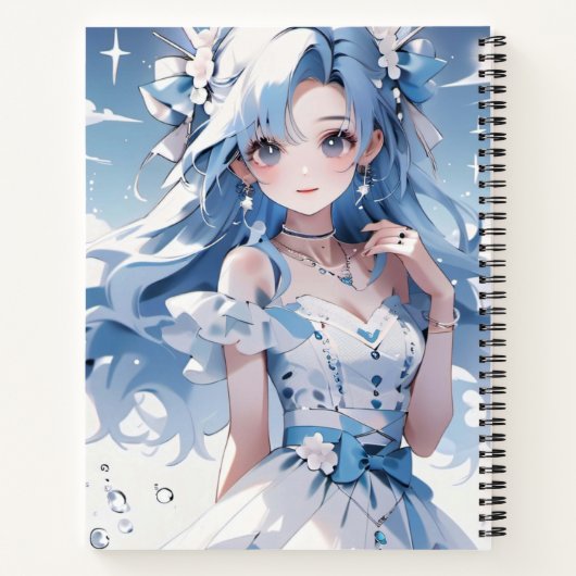 Meerjungfrau mit blauem Haar in einem blauen Kleid Notizblock (Rückseite)