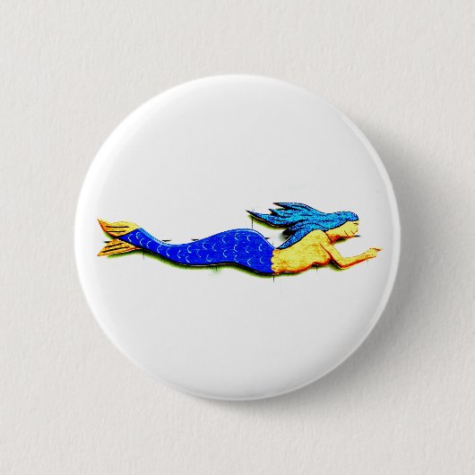 Meerjungfrau mit blauem Schwanz Button (Vorderseite)
