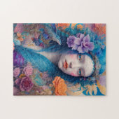 Meerjungfrau mit blauen Blume und Fischen Puzzle (Horizontal)