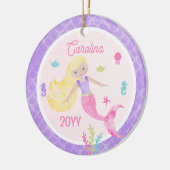 Meerjungfrau mit Blonde-Haarpink und Lila Keepake Keramik Ornament (Links)