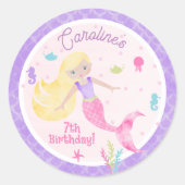 Meerjungfrau mit Blonde Hair & Sea Kreaturen Gebur Runder Aufkleber (Vorderseite)