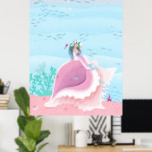 Meerjungfrau mit Blume-Kronenillustrierung Poster (Heimbüro)