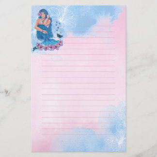 Meerjungfrau mit Blume von Renee Lavoie Briefpapier