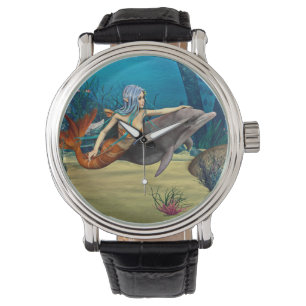Meerjungfrau mit Delfin Armbanduhr