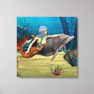 Meerjungfrau mit Delfin Leinwanddruck