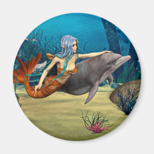 Meerjungfrau mit Delfin Magnet
