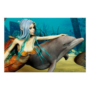 Meerjungfrau mit Delfin Poster