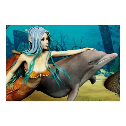 Meerjungfrau mit Delfin Poster (Vorderseite)