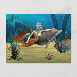 Meerjungfrau mit Delfin Postkarte